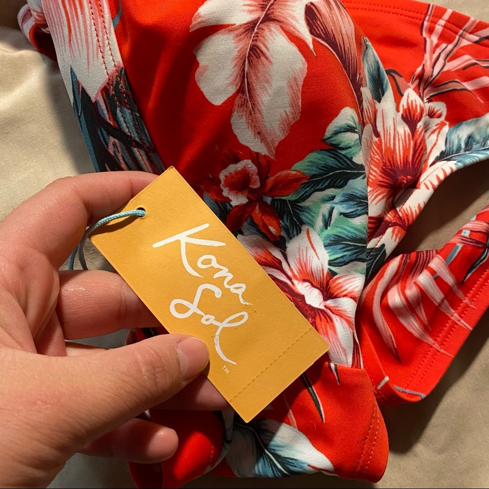 Kona Sol Red Floral Keyhole Bikini Top XL - Picture 7 of 7